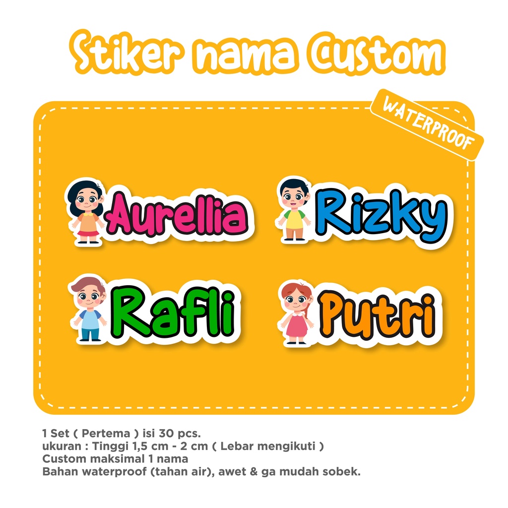 

STIKER NAMA ANAK 1 SET ISI 30PCS WATERPROOF
