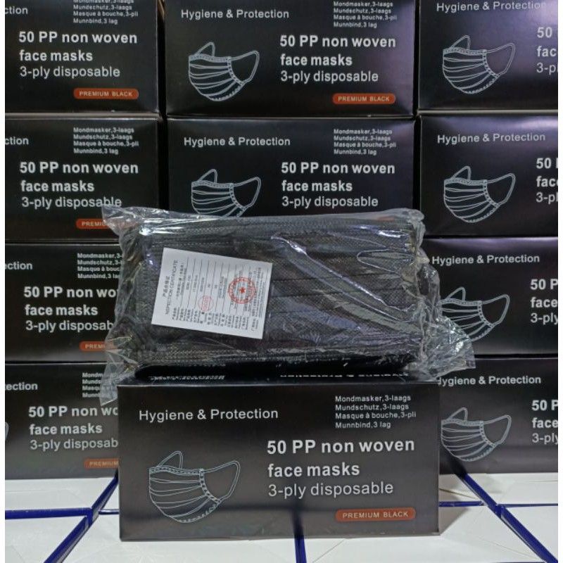 Masker 3ply isi 50 Pcs Earloop Hitam 50pcs BOX (HITAM)