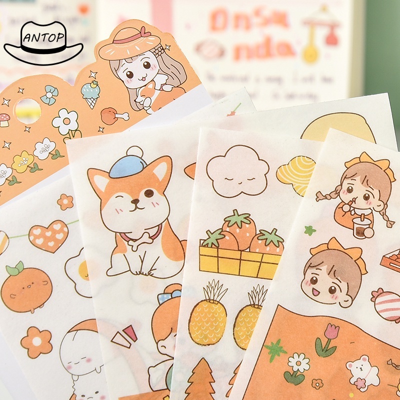 4 Pieces Cartoon Character Animal Fruit and Paper Sticker Ins Wind Diary Hand Account Material Personalized Decoration Water Cup ANTOP