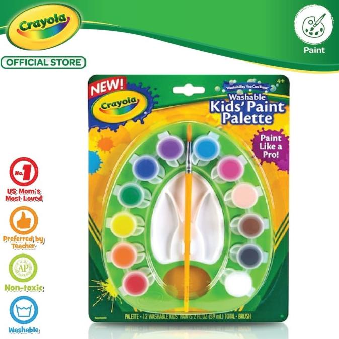 

Crayola Washable kids Paint Pot Palette Set with Brush - 12 color