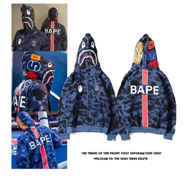 Bape X PSG Shark Zipper Hypebeast