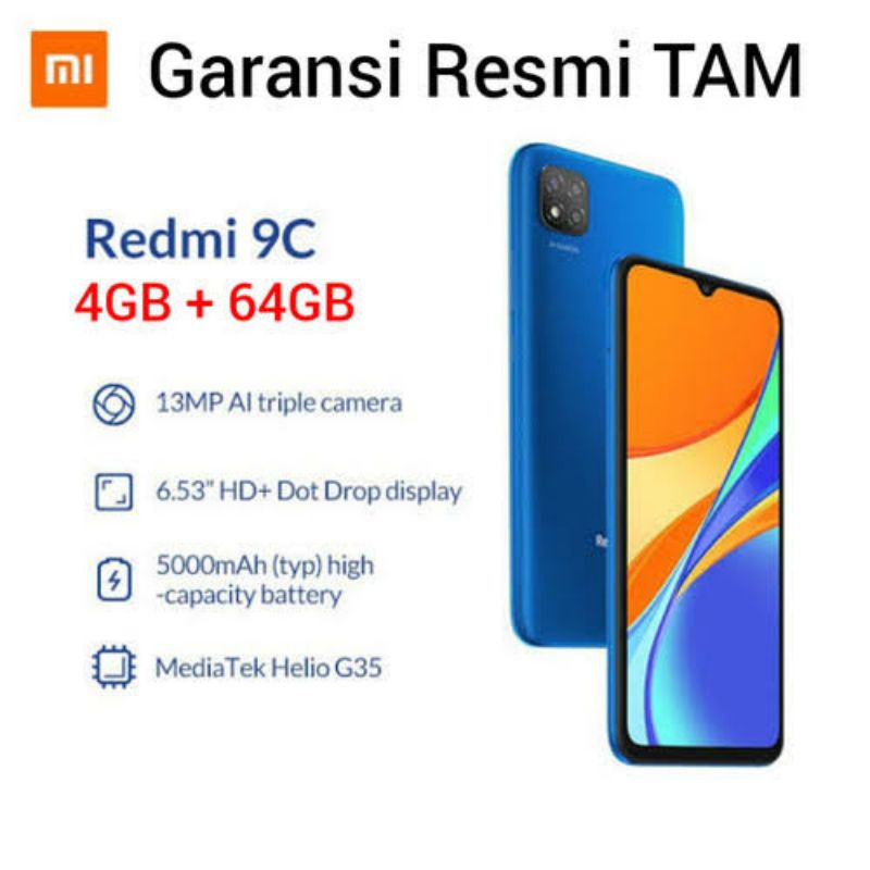 Xiaomi Redmi 9C 4/64 (Baru) Segel No Repack 100%  Garansi Resmi 2 Tahun