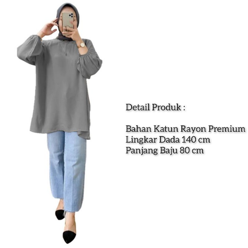 Blouse Wanita Jumbo Oversize Outfit Dara Blus Ootd Baju Atasan Wanita Lengan Panjang Muslim Big Size-Abu