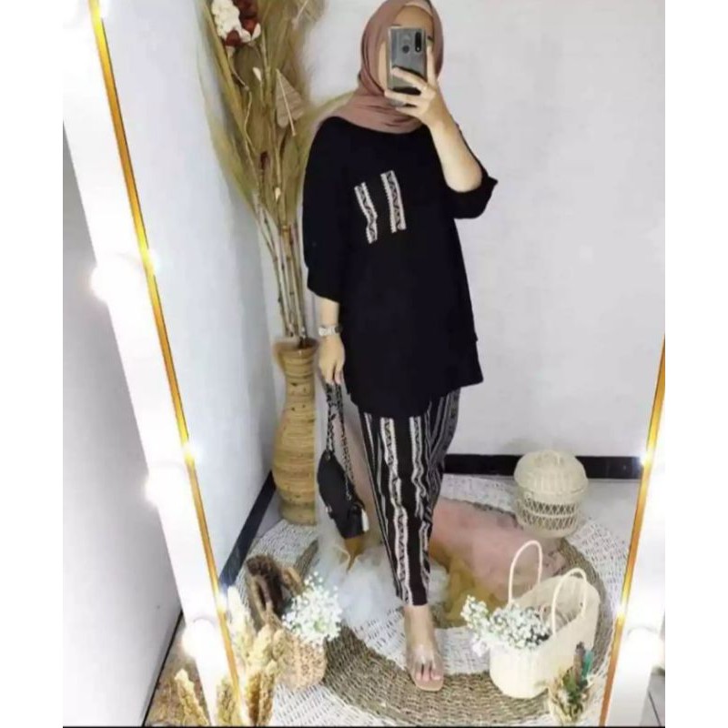 Setelan kemeja malika kombinasi | setcel wanita