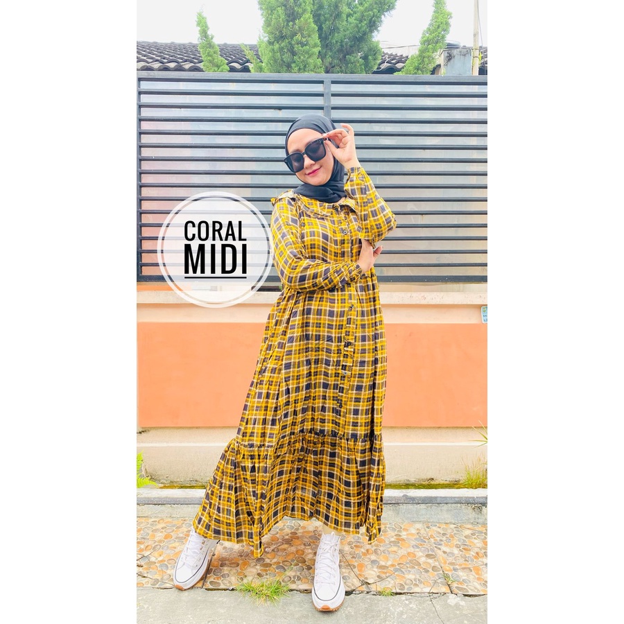 CORAL MIDI DRESS RAYON MOTIF FULL KANCING BUSUI KEKINIAN