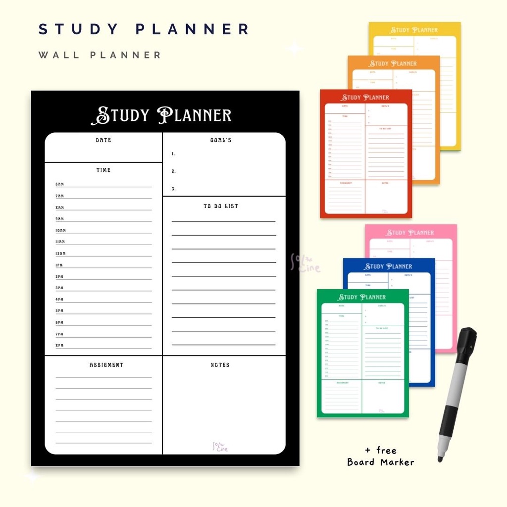 

Wall Planner Solucine - Recto Series (3) - Study Planner, To do List, Shopping List - Free spidol + Reuseable - A3 / A4