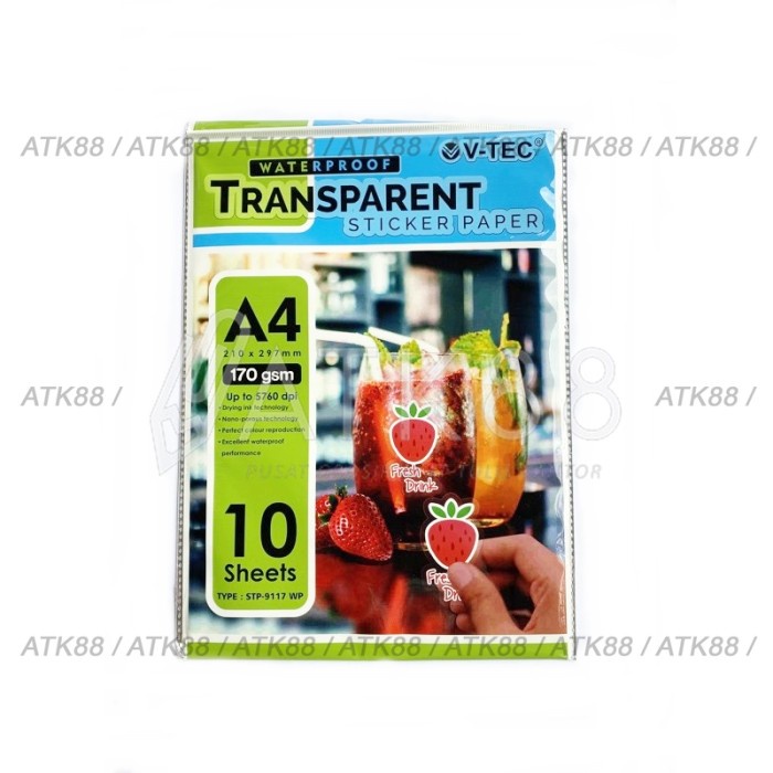 

(DISKON TERMURAH) V-Tec Transparan Sticker Photo Paper Waterproof A4 170gsm (10 Sheet)