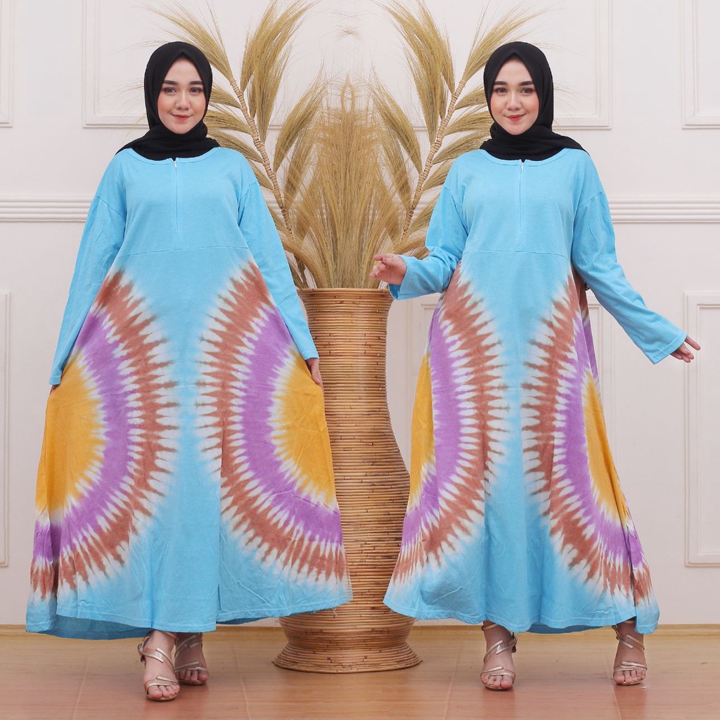 FASHION WANITA KEKINIAN DRESS KAOS PELANGI RESLETING DEPAN BUSUI BUMIL OUTFIT SYARI ADEM MURAH