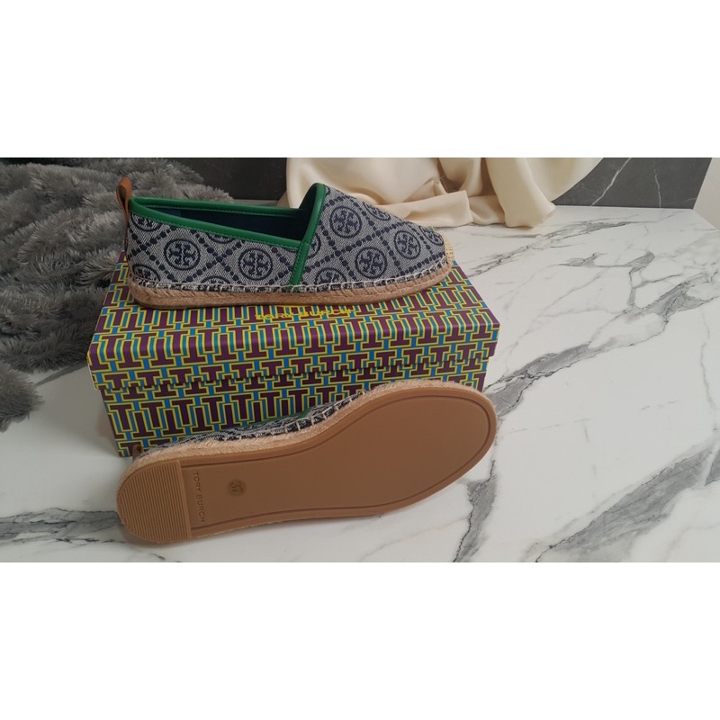 Tory Burch Flat Shoes Fisherman Monogram Green