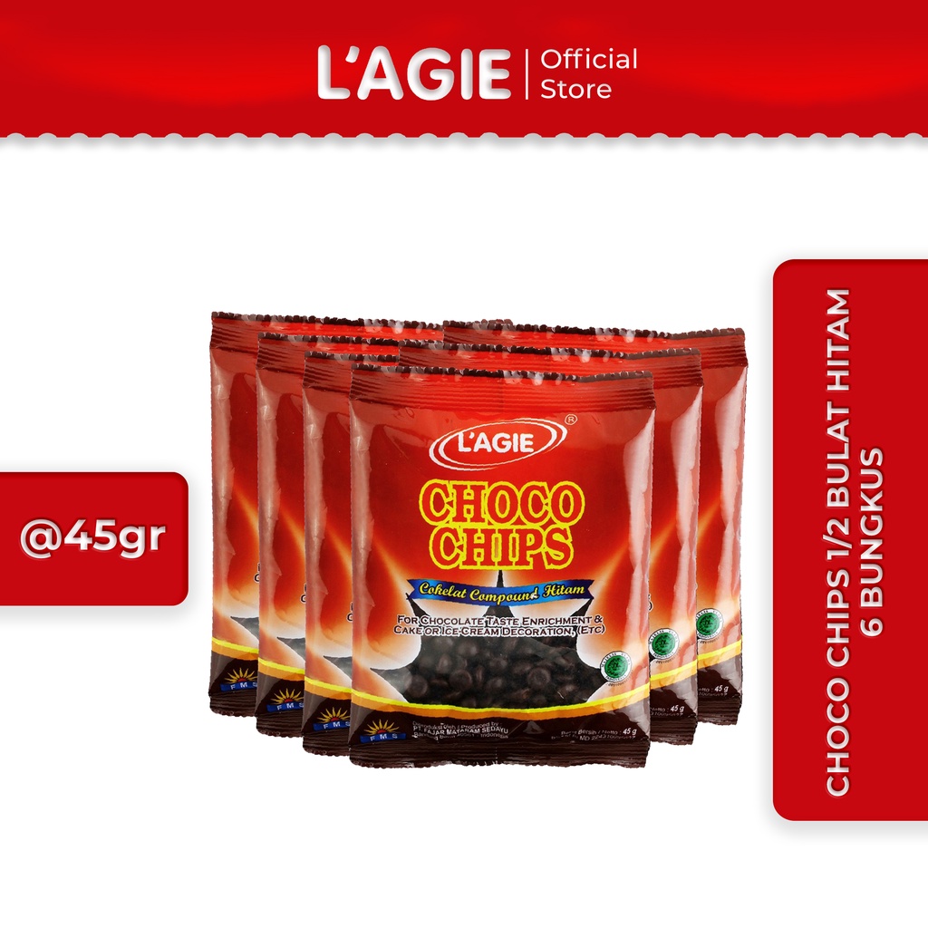 

Lagie Coklat Choco Chips 1/2 Bulat Hitam 6 Bungkus @45gr