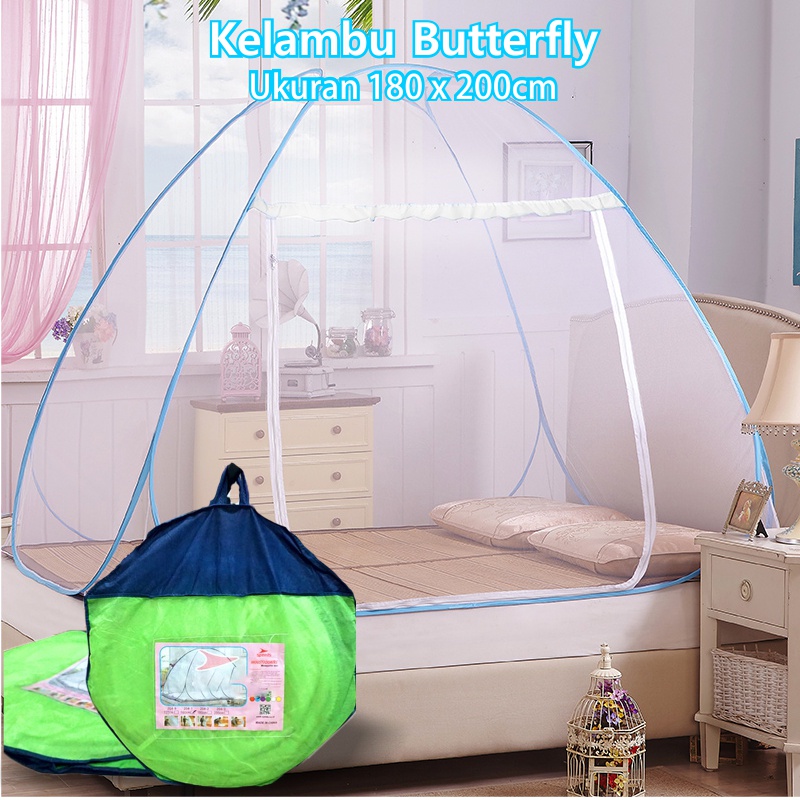 Kelambu Tidur Portable Kelambu Tempat Tidur Kelambu Butterfly Lipat Ukuran 180x200 &amp; 200x200cm