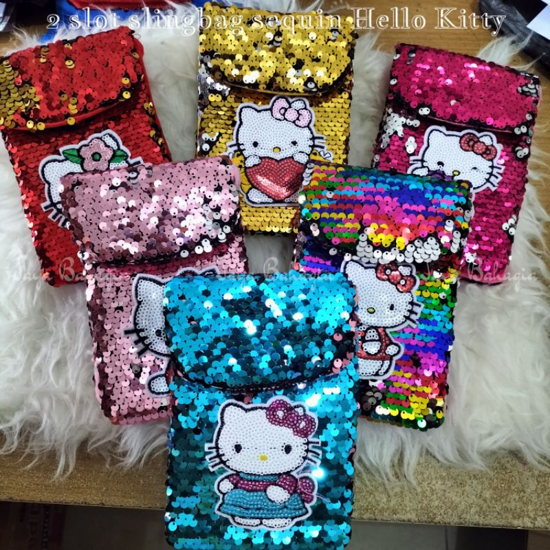 Tas Selempang Hp LOL HK Sequin 2 Slot Sling Phone Slingbag Mini