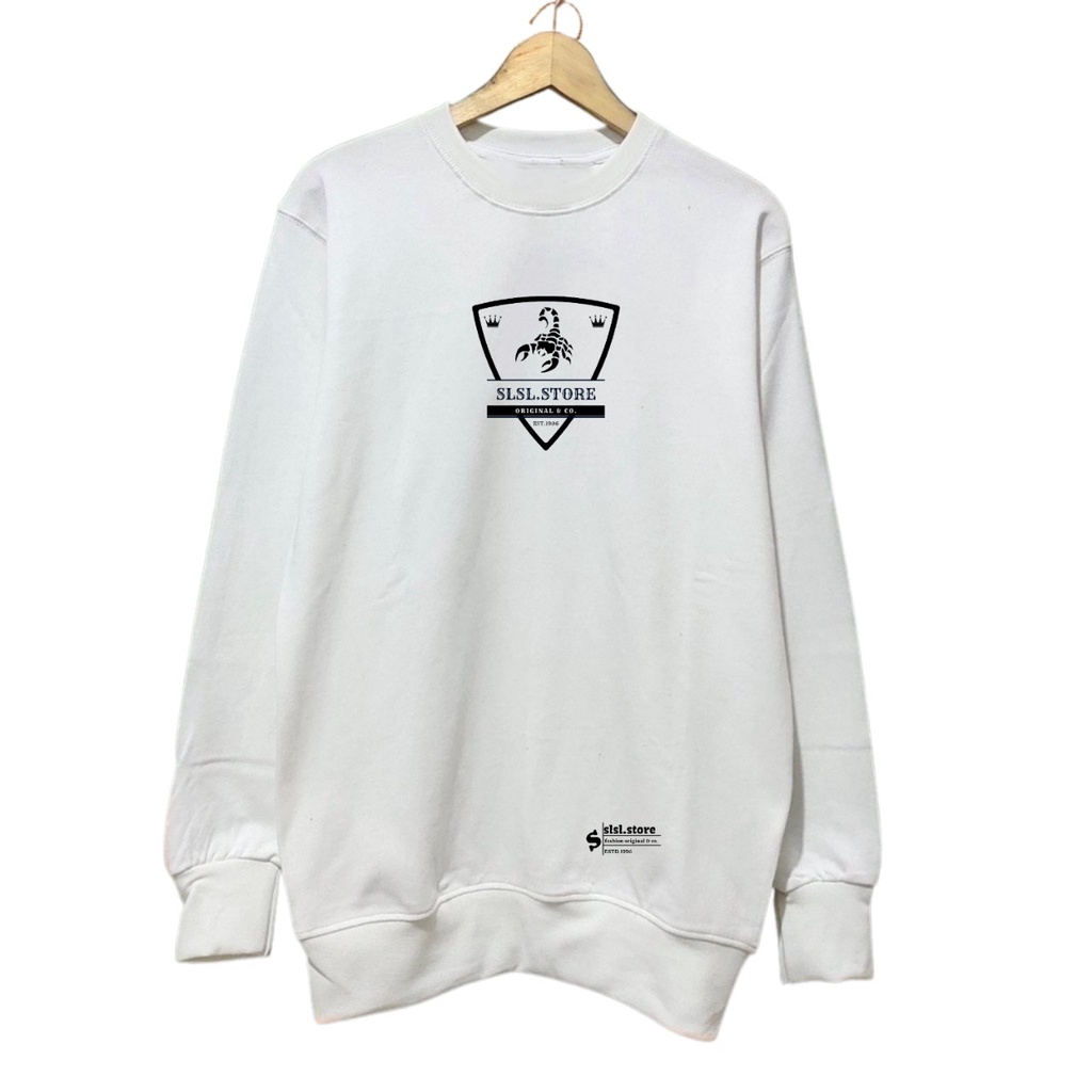 Sweater Crewneck Pria Authentic Casual Premium Distro Bandung Putih slsl.store Sweatshirt