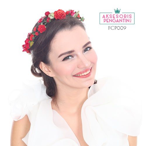 [PRODUK TERBATAS] BANDO WANITA FLOWER CROWN MAHKOTA BUNGA HAIRPIECE MERAH FCP009