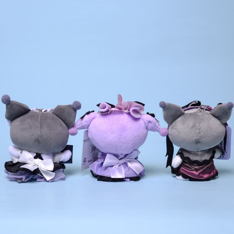 Ready Stock !!! New 10cm/3.9in Kuromi Lolita Plush Key Ring Maid Crossdresser Little Devil Bow Tie Bag Decoration