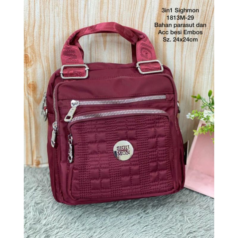Tas Ransel Wanita Bisa Selempang 3in1 Sighmon Bahan Parasut 1813M BagD2