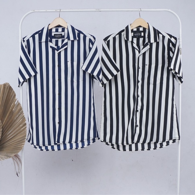 TERPOPULER Kemeja Salur Garis Garis WHITE AND DARK BLUE STRIPES E-1230 Biru Dongker Garis Putih