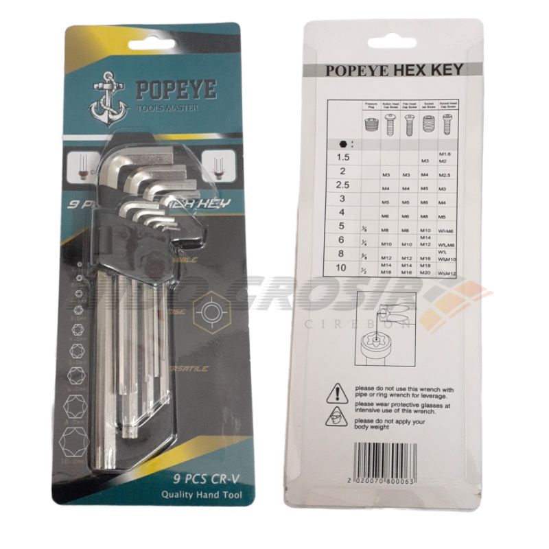 POPEYE Kunci L Long Kombinasi Set 9Pcs Kunci L Kombinasi Bintang Hey Torx Set Key