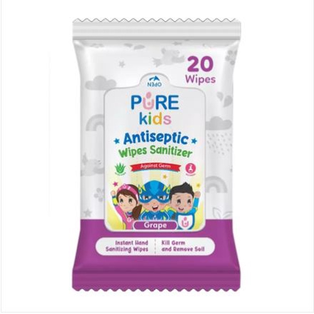 PURE KIDS Antiseptic Wipes Grape 20's
