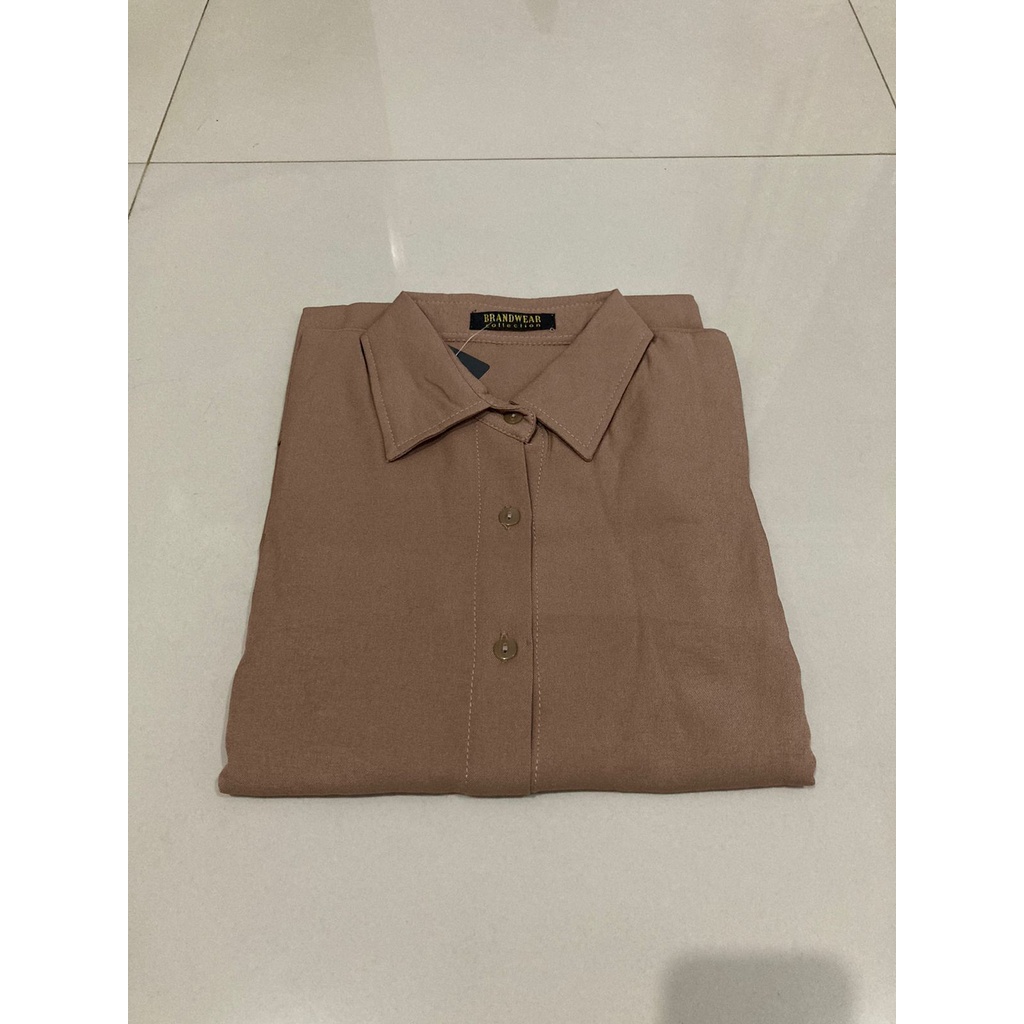 KEMEJA NINY REMPLE BLOUSE WANITA SHIRT PUTIH KEMEJA LENGAN PANJANG-BROWN