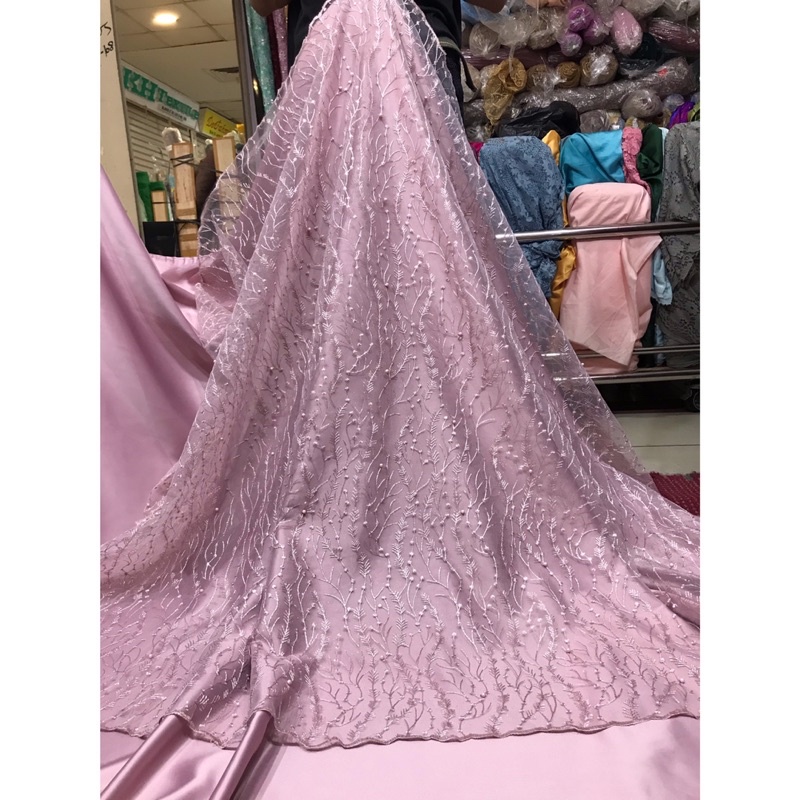 Kain Tulle rambat mutiara/bahan kebaya,gaun,gamis ( padi).