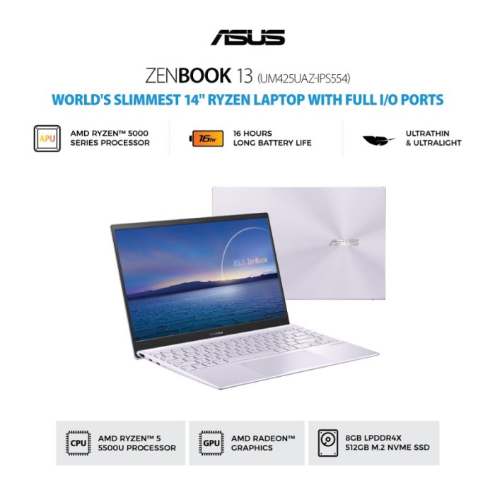 Laptop Asus Zenbook UM425UAZ-IPS554 Ryzen 5-5500U 8GB SSD 512GB 14'