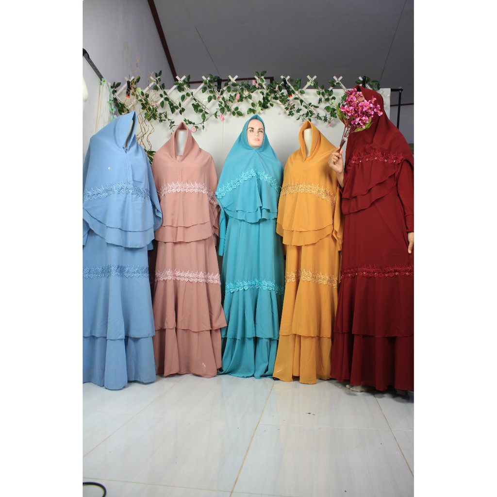 GAMIS CERUTY BABYDOLL SET KHIMAR ALONA UNDAK SYARI RENDA bordir tile brukat m l xl jumbo