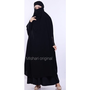 French khimar JET BLACK MTA Tangan Zipper