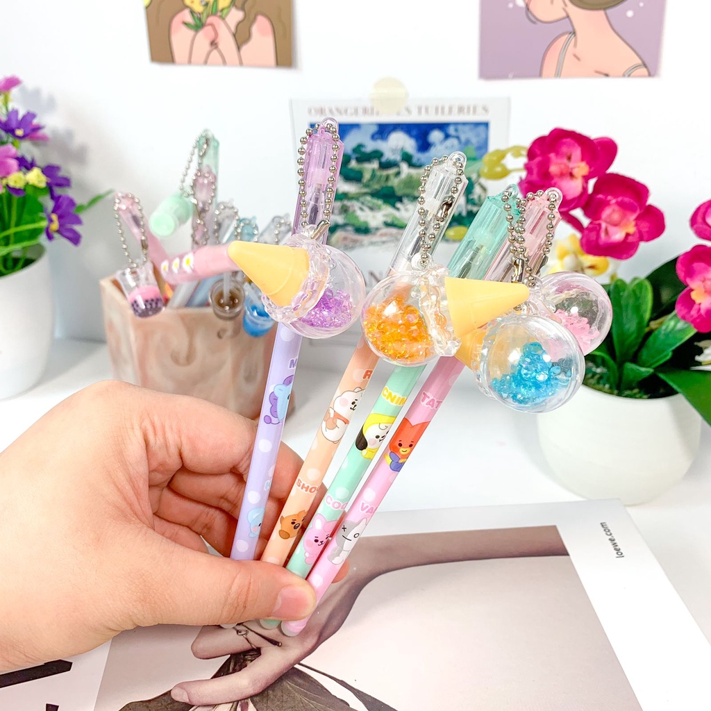 Pulpen gantungan eskrim Kristal Crystal warna pastel tinta hitam pena unik kado ultah souvenir kekinian-2