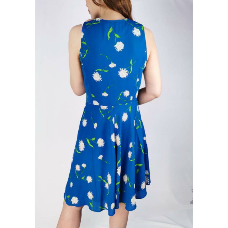 Ann taylor blue wild flower v-neck flare dress