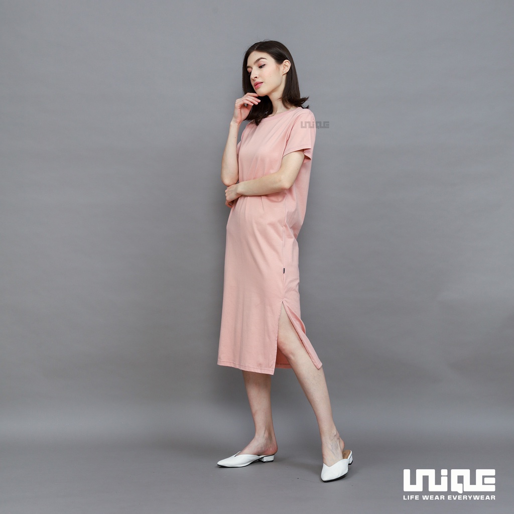 UNIQUE - (Dress Series) Midi Dress With Slit Peach