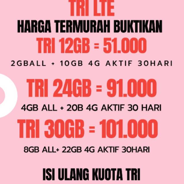 KUOTA TRI 12GB 24GB 30GB