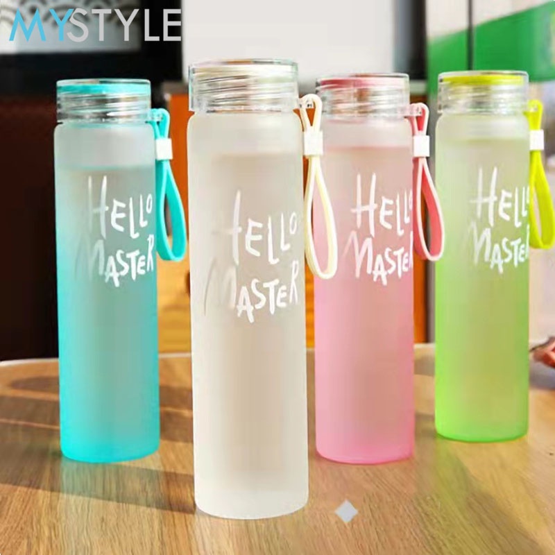 HAPPY TIME BOTOL MINUM KACA HELLO MASTER TUMBLR WARNA GRADASI DENGAN BOX