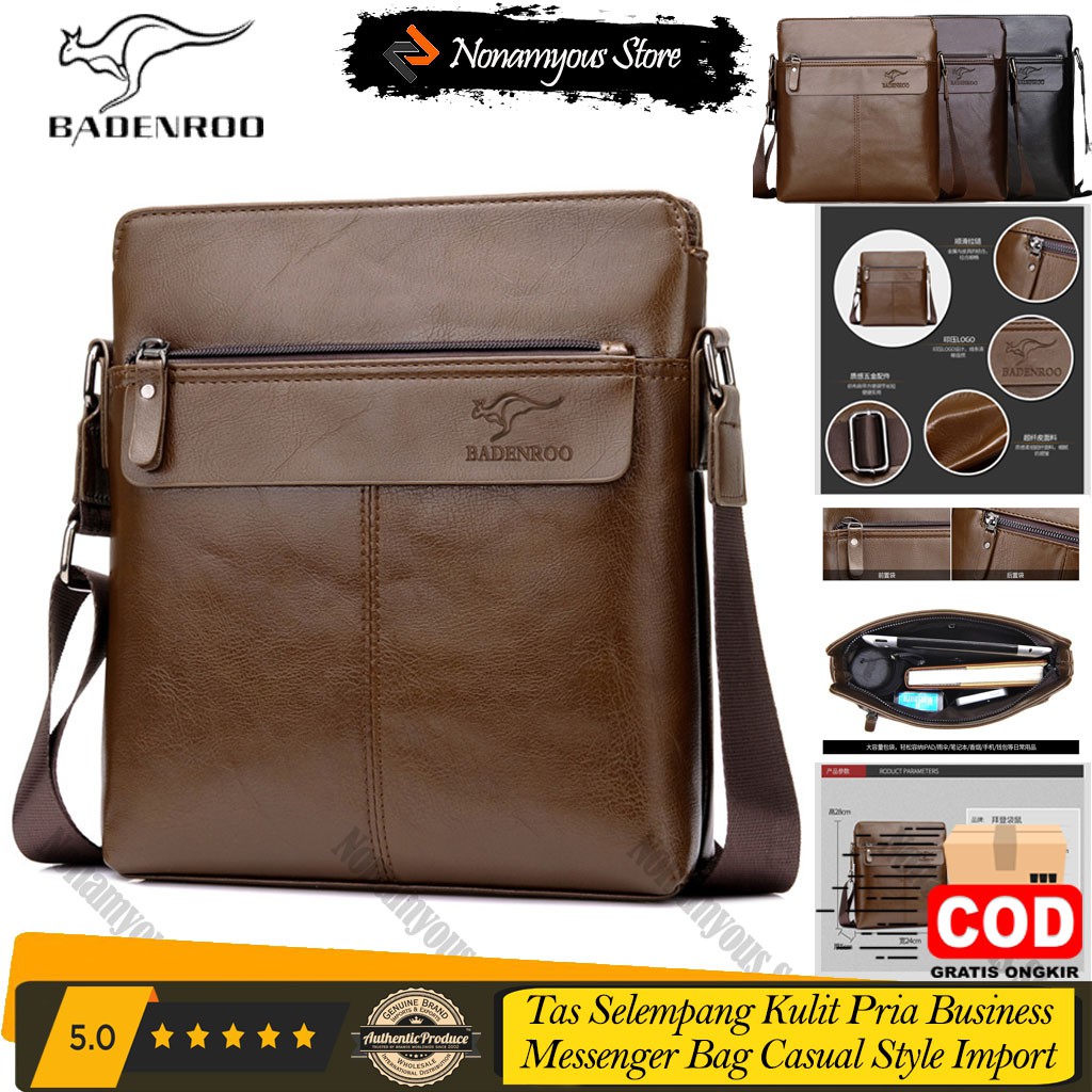 [ORIGINAL] Badenroo Tas Selempang Kulit Pria Business Messenger Shoulder Bag Casual Style Import