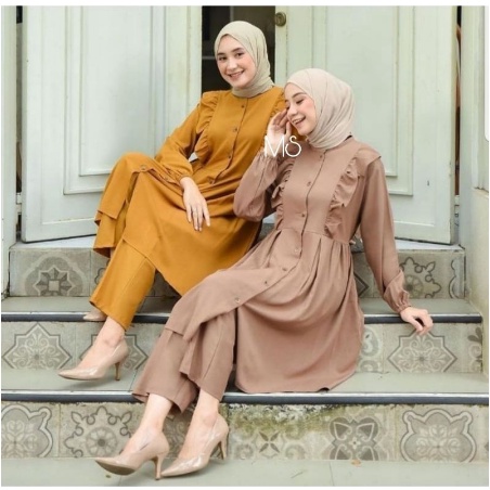 Baju muslim wanita set dewasa terbaru 2022 Setcel tunik polos inez simpe kekinian lebaran murah