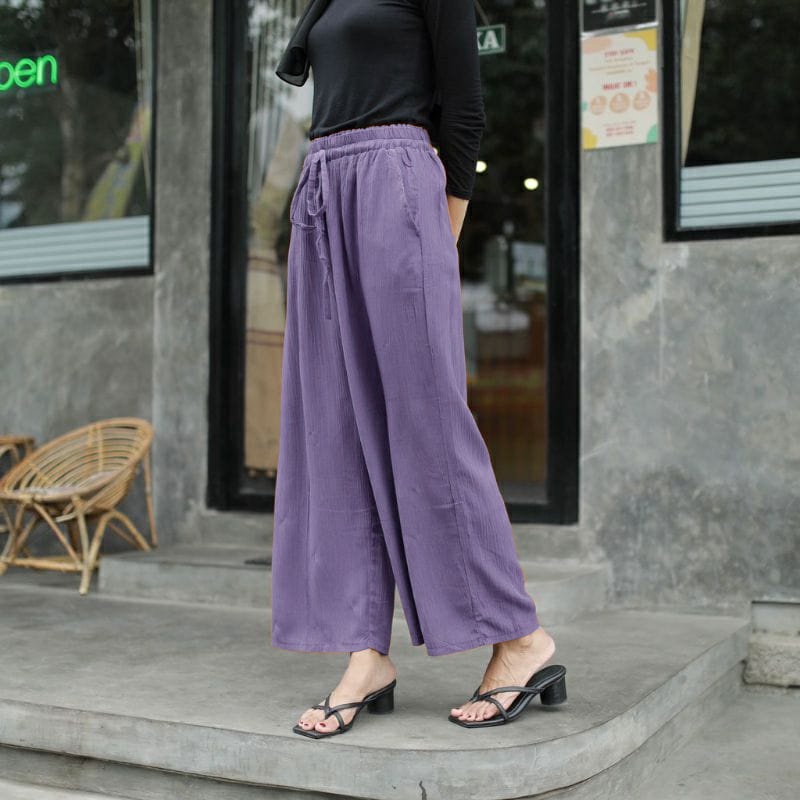 Celana Panjang Kulot Wanita Crinkle ASLI Premium-lilac