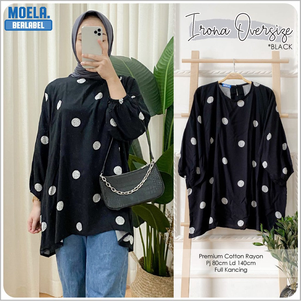 realpict IRONA by MOELA ld 140 oversize premium rayon fashion muslim wanita atasan lengan panjang CA