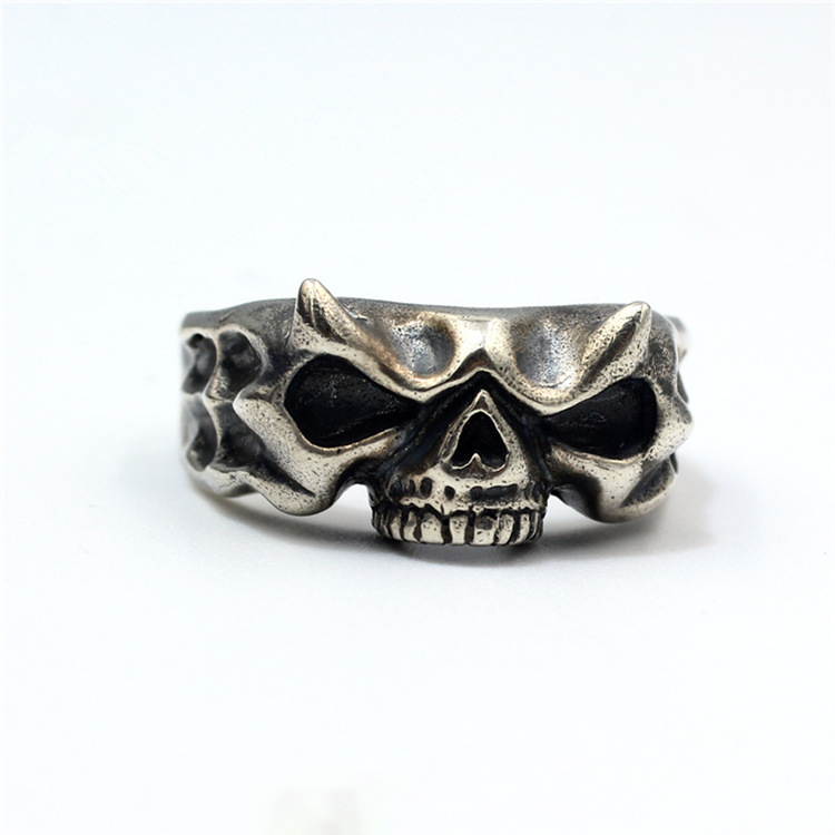 Lkyou New Men's Retro Handmade Skull Ring, Cute Death Gothic Skull Men's Ring Ring, Men's Plaid Punk Motorcycle Ring Jewelry