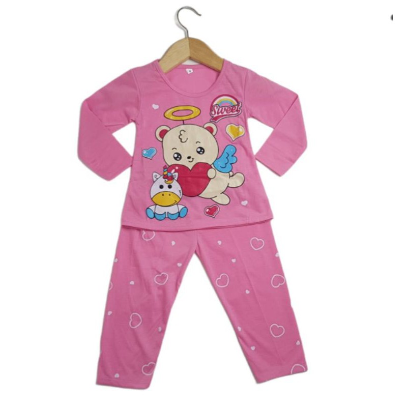 SETELAN BAJU ANAK PEREMPUAN SIKUNING NEW MOTIF BEAR ANGEL 2-6 TAHUN