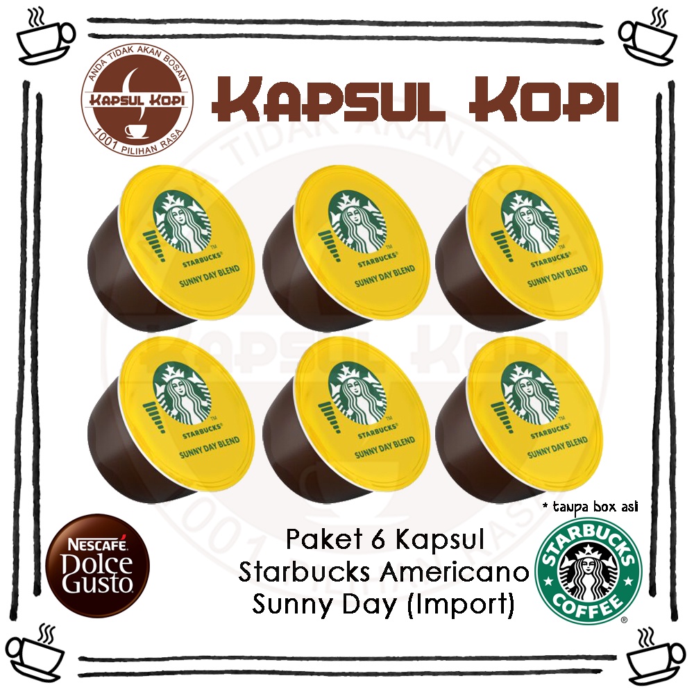 

Paket 6 Kapul Starbucks Americano Sunny Day Blend KapsulKopi Dolce Gusto Impor