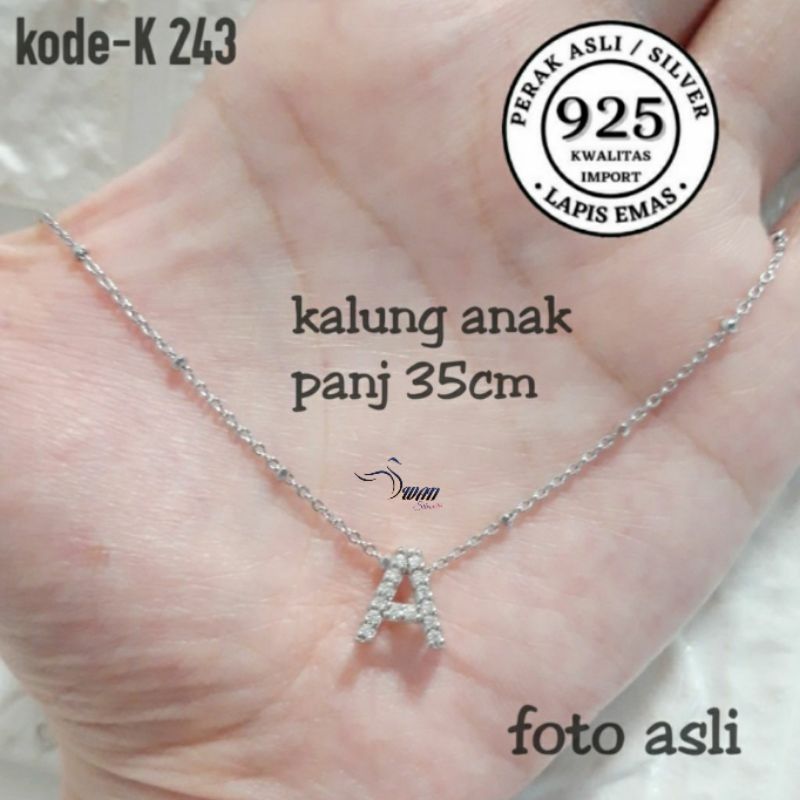 kalung anak liontin Huruf perak asli 925 lapis emas putih ANTI KARAT KWALITAS IMPORT/RANTAI ANAK/BAN