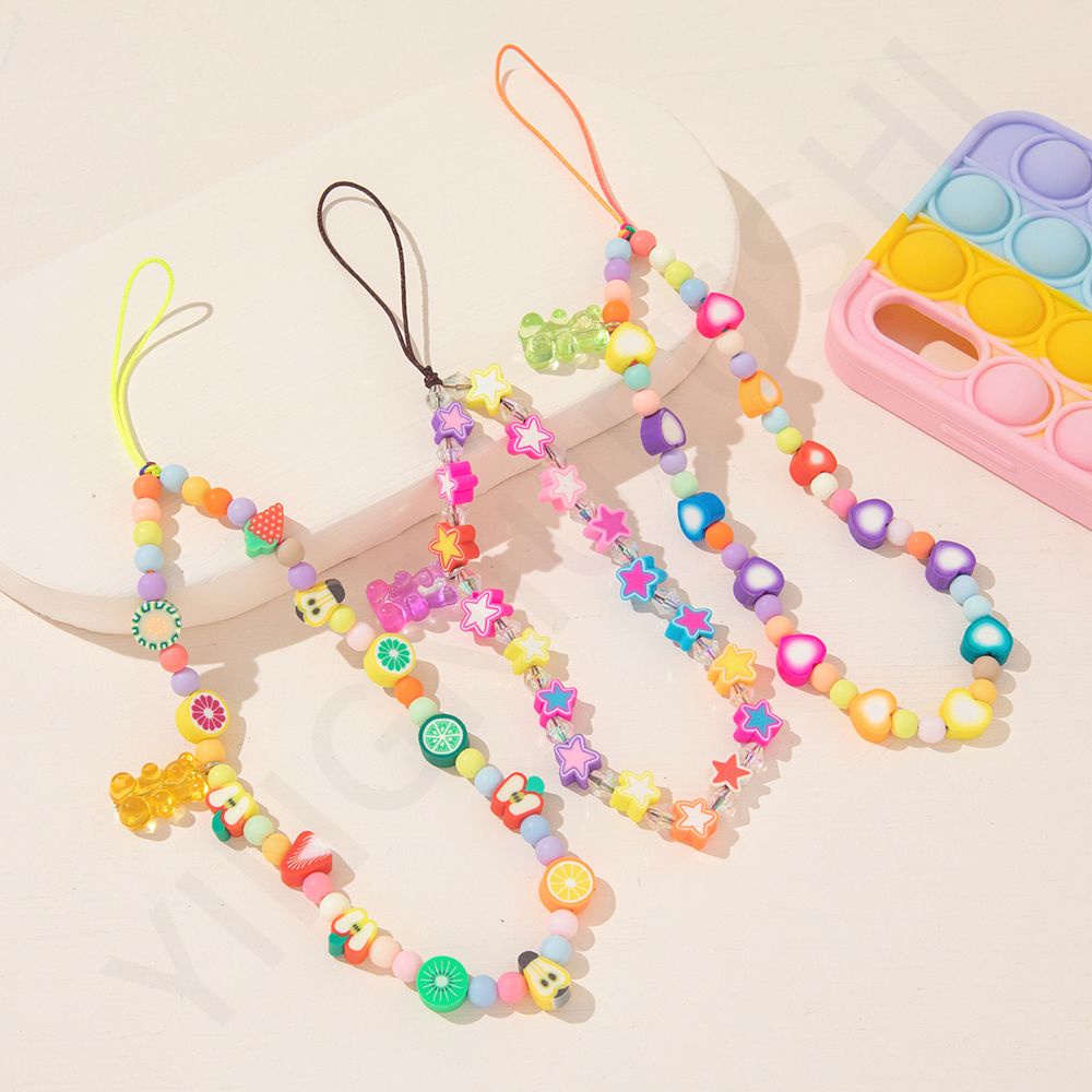 QUINTON Handmade Cell Phone Lanyard for Women Soft Pottery Rope Mobile Phone Straps Mobile Phone Chain Colorful Heart Beaded Ins Trendy Phone Ornaments Anti-Lost Lanyard Clay Beaded