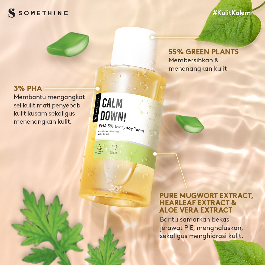 SOMETHINC Calm Down! PHA 3% Soothing Everyday Toner -Toner Menenangkan Mencerahkan Kulit Mengangkat Sel Kulit Mati
