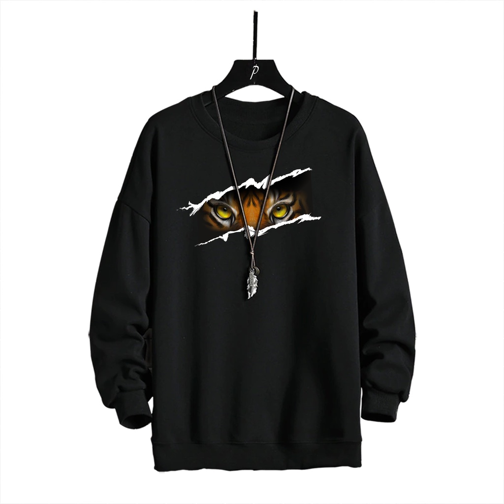 Sweater crewneck pria TIGER EYES sweter cowok cewek distro murah keren