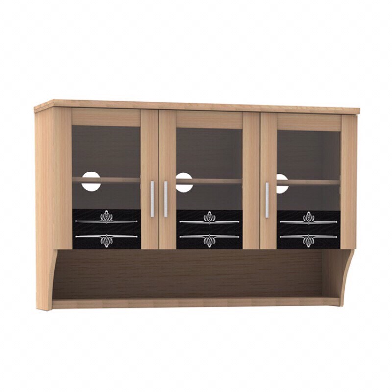 Kitchen Set Atas 3 pintu Kayu dan Kaca Lemari Dapur Atas
