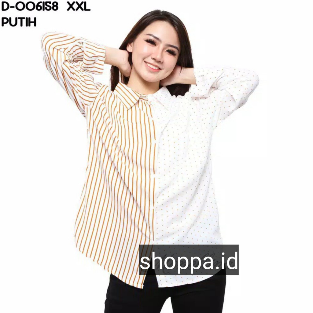 Baju Kemeja Wanita Twotone Atasan Kemeja Jumbo Baju Cewek Murah