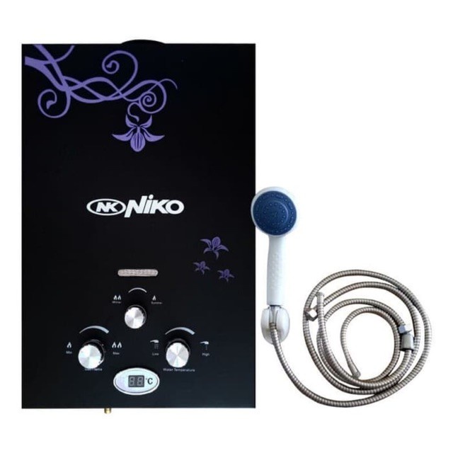 NIKO Water Heater Hitam NK-6LDN Gas Water Heater Pemanas Air Tempered Glass ORIGINAL NEW PROMO