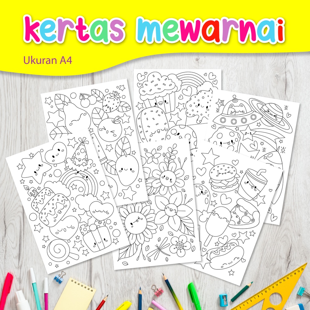 Jual Kertas Mewarnai Ukuran A4 - Mainan Edukasi Anak Mewarnai | Shopee