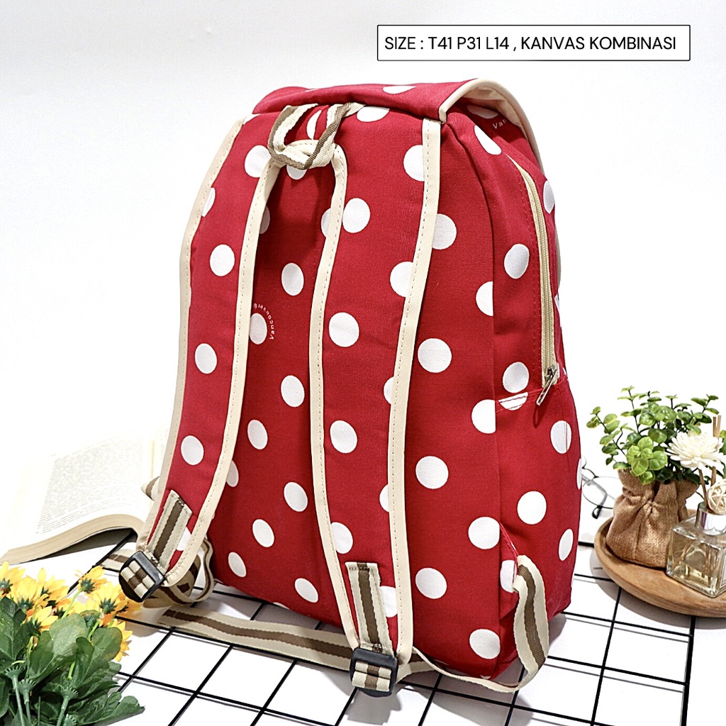 FLASH SALE - BISA COD - TAS WANITA CEWEK RANSEL TUTUP KANVAS VARIAN FASHION produk lokal Polkadot