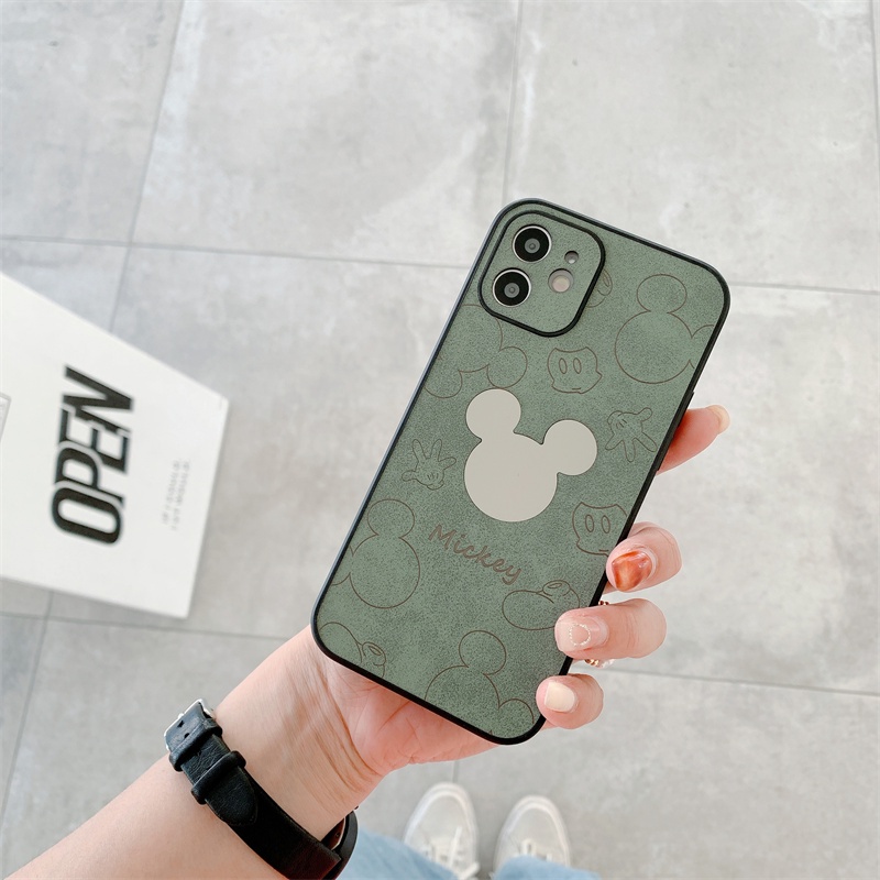 Leather mirror Mickey head case iphone 12 pro max 12mini 11pro max Xs max XR 7/8/se2020 7plus/8plus all-inclusive anti-fall protective cover casing iphone